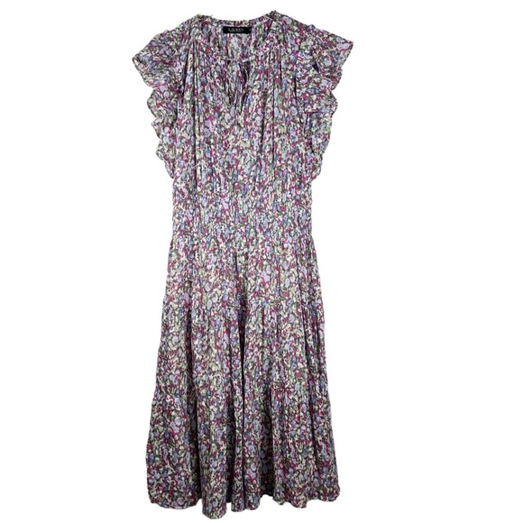 LAUREN RALPH LAUREN Micro Floral Layered Ruffled Midi Dress High Neck - Picture 2 of 11